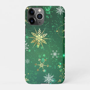 Xmas Golden Snowflakes op groene achtergrond iPhone 11Pro Hoesje