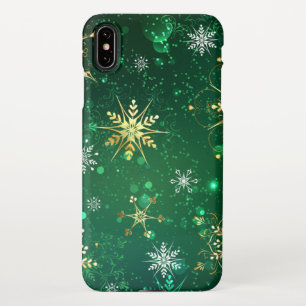 Xmas Golden Snowflakes op groene achtergrond iPhone XS Max Hoesje