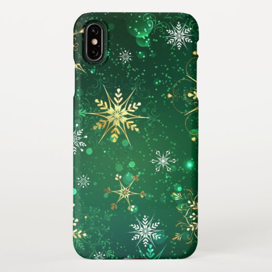 Xmas Golden Snowflakes op groene achtergrond iPhone Hoesje (Achterkant)