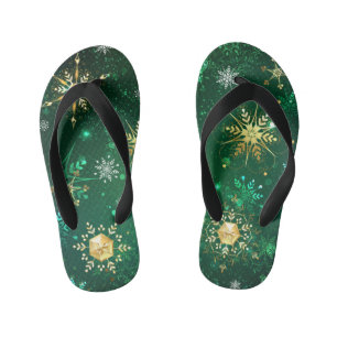 Xmas Golden Snowflakes op groene achtergrond Kinder Teenslippers