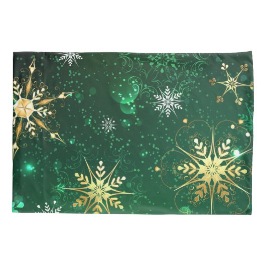 Xmas Golden Snowflakes op groene achtergrond Kussensloop (Achterkant-Links)
