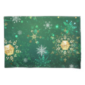 Xmas Golden Snowflakes op groene achtergrond Kussensloop (Voorkant-Links)