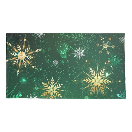 Xmas Golden Snowflakes op groene achtergrond Kussensloop (Achterkant)