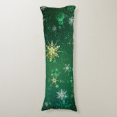 Xmas Golden Snowflakes op groene achtergrond Lichaamskussen (Voorkant Verticaal)