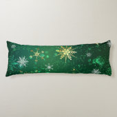 Xmas Golden Snowflakes op groene achtergrond Lichaamskussen (Voorkant)
