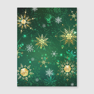 Xmas Golden Snowflakes op groene achtergrond Magnetische Uitnodiging