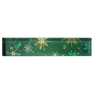 Xmas Golden Snowflakes op groene achtergrond Naambordje