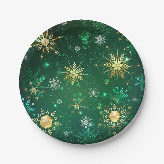 Xmas Golden Snowflakes op groene achtergrond Papieren Bordje (Voorkant)