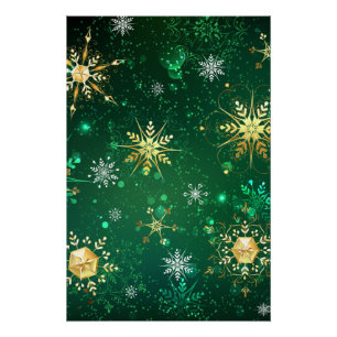 Xmas Golden Snowflakes op groene achtergrond Perfect Poster