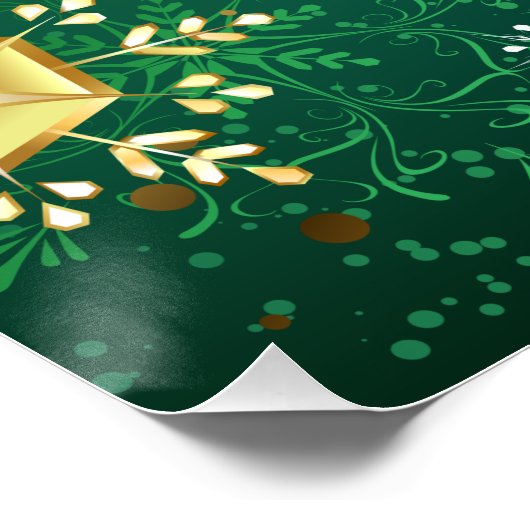 Xmas Golden Snowflakes op groene achtergrond Perfect Poster (Hoek)
