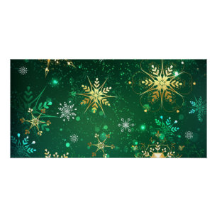 Xmas Golden Snowflakes op groene achtergrond Perfect Poster
