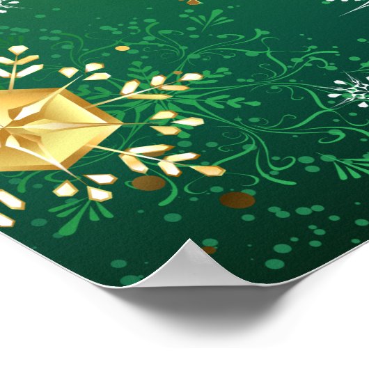 Xmas Golden Snowflakes op groene achtergrond Poster (Hoek)