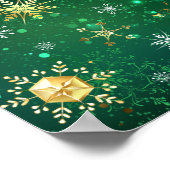 Xmas Golden Snowflakes op groene achtergrond Poster (Hoek)