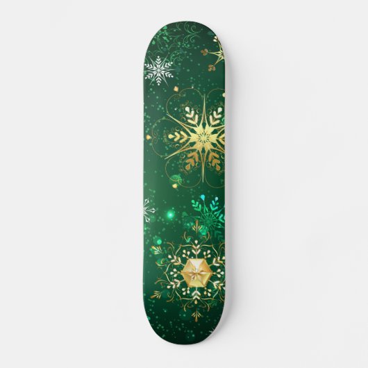 Xmas Golden Snowflakes op groene achtergrond Skateboard (Voorkant)