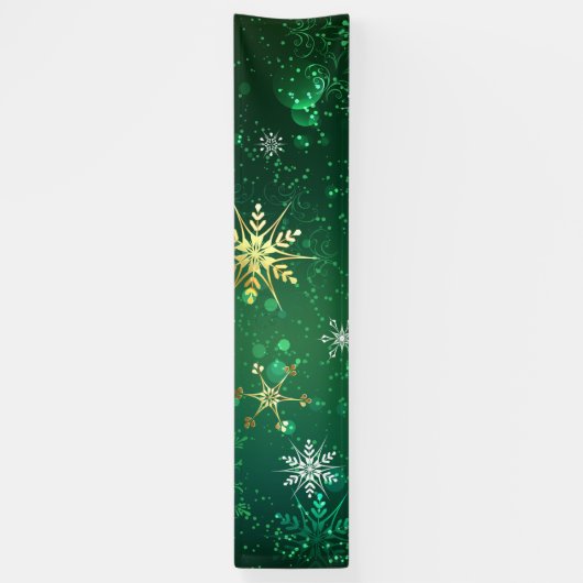 Xmas Golden Snowflakes op groene achtergrond Spandoek (Verticaal)