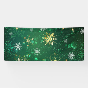 Xmas Golden Snowflakes op groene achtergrond Spandoek