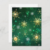 Xmas Golden Snowflakes op groene achtergrond Uitnodiging Briefkaart (Voorkant / Achterkant)