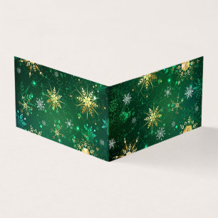Xmas Golden Snowflakes op groene achtergrond Visitekaartjes