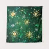 Xmas Golden Snowflakes op groene achtergrond Wandkleed (Voorkant (horizontaal))