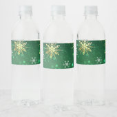 Xmas Golden Snowflakes op groene achtergrond Waterfles Etiket (Flessen)