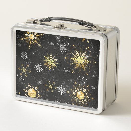 Xmas Golden Snowflakes op zwarte achtergrond (Voorkant)