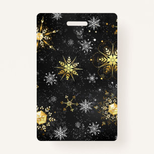 Xmas Golden Snowflakes op zwarte achtergrond Badge