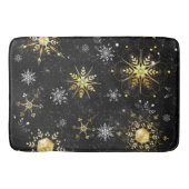 Xmas Golden Snowflakes op zwarte achtergrond Badmat (Voorkant)