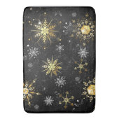 Xmas Golden Snowflakes op zwarte achtergrond Badmat (Voorkant Verticaal)