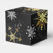 Xmas Golden Snowflakes op zwarte achtergrond Bedankdoosjes (Achterkant)