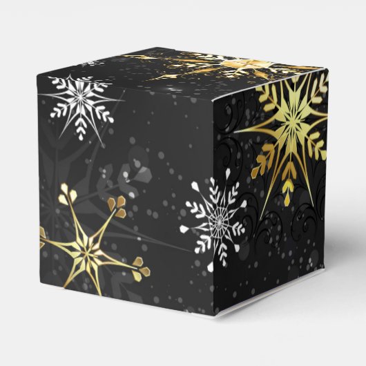 Xmas Golden Snowflakes op zwarte achtergrond Bedankdoosjes (Achterkant)