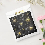 Xmas Golden Snowflakes op zwarte achtergrond Bedankzakje (Gezegeld)