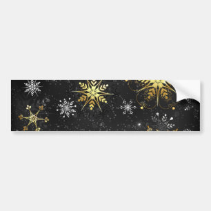 Xmas Golden Snowflakes op zwarte achtergrond Bumpersticker