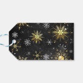 Xmas Golden Snowflakes op zwarte achtergrond Cadeaulabel (Achterkant Horizontaal)