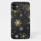 Xmas Golden Snowflakes op zwarte achtergrond Case-Mate iPhone Case (Achterkant)