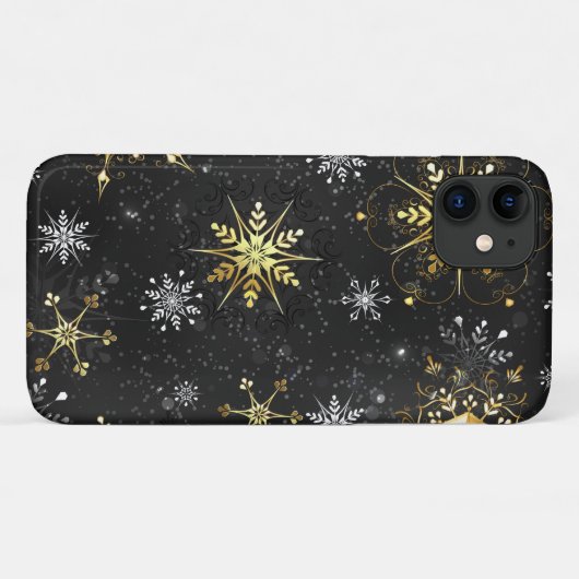 Xmas Golden Snowflakes op zwarte achtergrond Case-Mate iPhone Case (Achterkant (horizontaal))