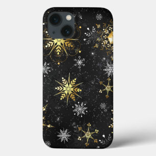 Xmas Golden Snowflakes op zwarte achtergrond iPhone 13 Hoesje