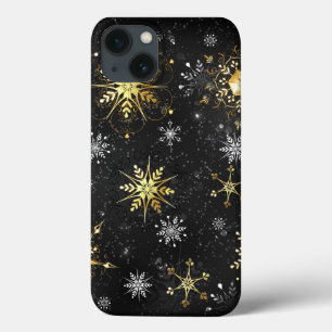 Xmas Golden Snowflakes op zwarte achtergrond iPhone 13 Hoesje