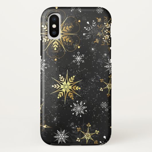 Xmas Golden Snowflakes op zwarte achtergrond Case-Mate iPhone Case (Achterkant)
