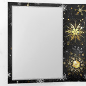 Xmas Golden Snowflakes op zwarte achtergrond Drieluik Aankondiging (Binnenzijde eerst)