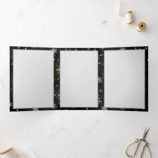 Xmas Golden Snowflakes op zwarte achtergrond Drieluik Aankondiging (Binnen)