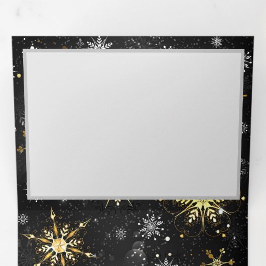 Xmas Golden Snowflakes op zwarte achtergrond Drieluik Aankondiging (Binnenzijde eerst)