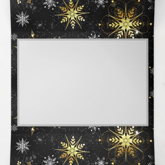 Xmas Golden Snowflakes op zwarte achtergrond Drieluik Aankondiging (Binnenkant midden)