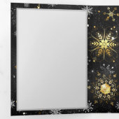 Xmas Golden Snowflakes op zwarte achtergrond Drieluik Kaart (Binnenzijde eerst)