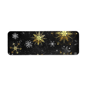 Xmas Golden Snowflakes op zwarte achtergrond Etiket