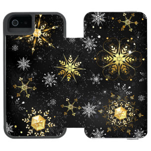 Xmas Golden Snowflakes op zwarte achtergrond