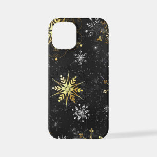 Xmas Golden Snowflakes op zwarte achtergrond iPhone 12 Mini Hoesje