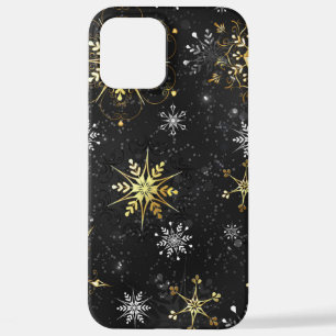 Xmas Golden Snowflakes op zwarte achtergrond iPhone 12 Pro Max Hoesje