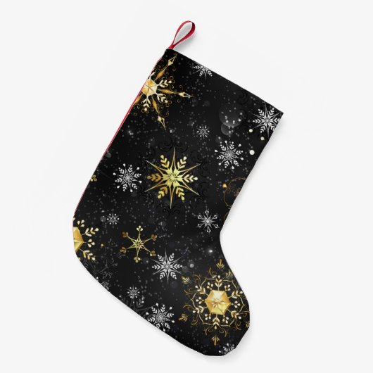 Xmas Golden Snowflakes op zwarte achtergrond Kleine Kerstsok (Voorkant (Hangend))