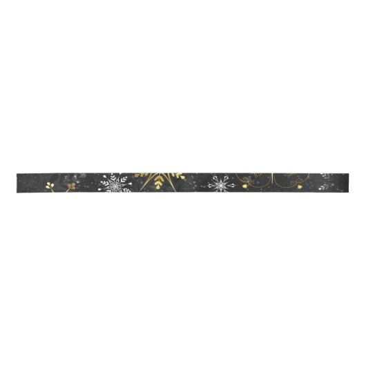 Xmas Golden Snowflakes op zwarte achtergrond Lint (Voorkant)