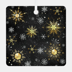 Xmas Golden Snowflakes op zwarte achtergrond Metalen Ornament